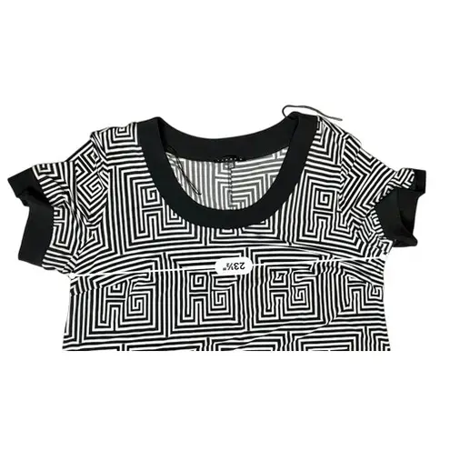 Tiana B. Modern Geometric Greek Patterned Black Swing Dress 22W Plus Size NWT White