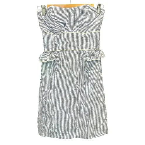 Southern Frock Blue And White Striped Seersucker Strapless Coastal Preppy Dress