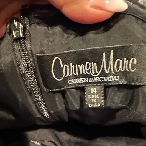 Carmen Marc Valvo BLACK SATIN BIG BOW ONE SHOULDER COCKTAIL EVENING DRESS 14