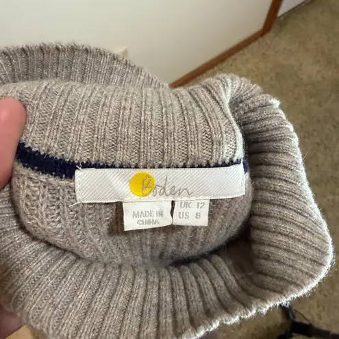 Boden High Neck Knit Sweater Midi Dress Wool Blend Mink Tan Neutral Size 8