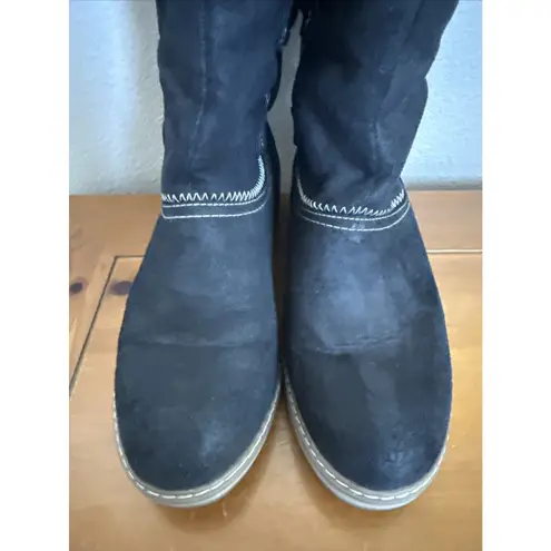 White Mountain Winter Boots Womens 7 M Tivia Black Fabric Lace Up Mid-Calf Lined