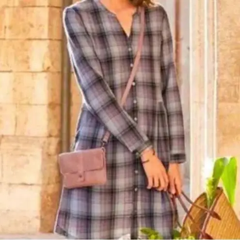 Garnet Hill Plaid Cotton Gauze Shirt Dress - size 8