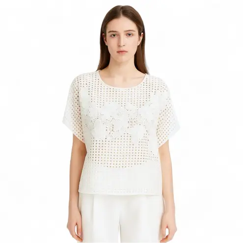 ZARA  Floral Eyelet White Top S