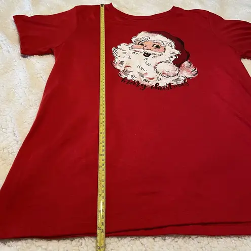 Holiday Time  Womens Shirt Size Large Christmas Red Short Sleeve Santa Claus