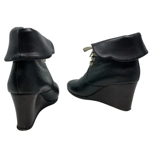 Chloé Chloe Kole Wedge Booties Boots Leather Lace-Up Black Size 36.5 US 6.5
