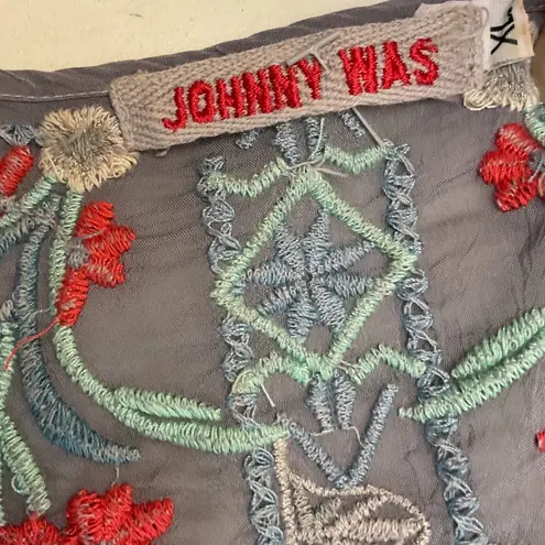 Johnny Was Embroidered Tunic Dress Gray Floral V Neck Short Sleeve Women XL