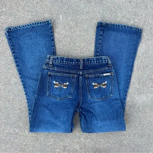 Zana Di Vintage 90s Y2K dragonfly embroidered pocket flare jeans