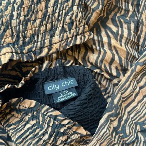 City Chic Brown and Black Animal Print Zebra Print Pleated Sheer Midi Skirt Boho Hipster