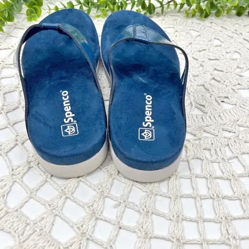 Spenco Hampton Patent Leather Thong Sandals Navy Blue Sz 6