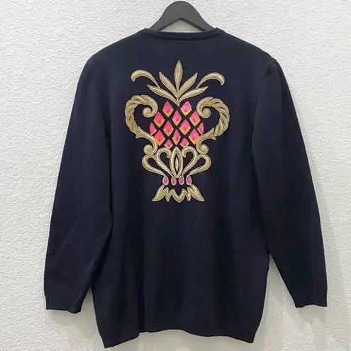 Vintage ESCADA Black Double Breasted Embroidered Back Cardigan Sweater Size 40