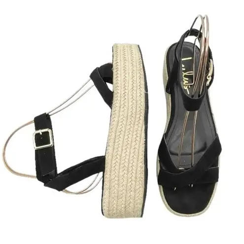Lulus  Cobi Black Faux Suede Espadrille Platform Sandals Size 8.5 Flatform Shoes thumbnail 2