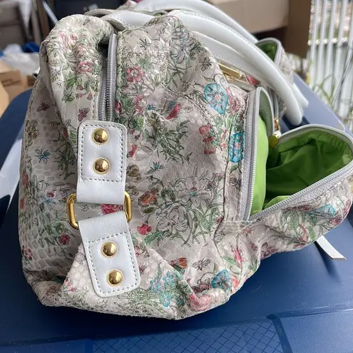 Vintage Hand Painted Floral Leather Sharif Huge Bag w Matching ID Case