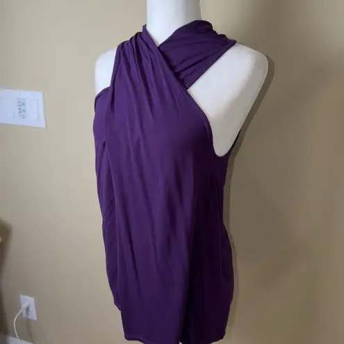 Michael Stars Deep Purple Cross Wrap Neck Sleeveless Knit Top One Size