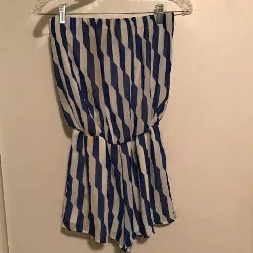 Bow Front Striped Strapless Romper Blue Size M