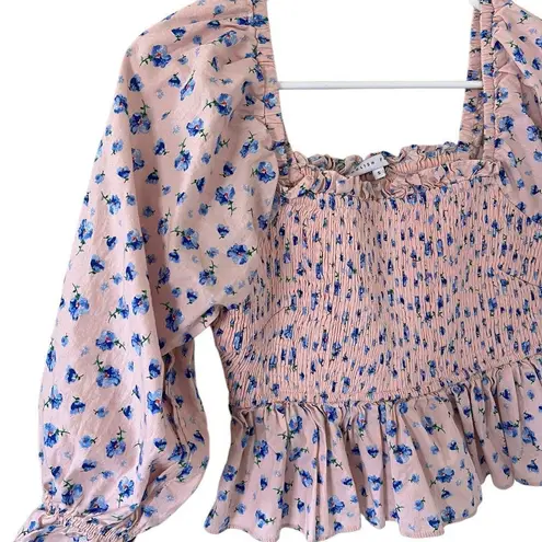 English Factory Floral Print Smocked Ruffle Top