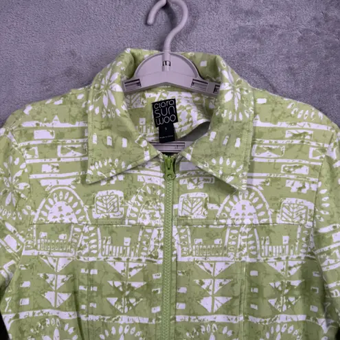 Clara Sun Woo Green White Geometric Print Zip Up Jacket Small Resortwear
