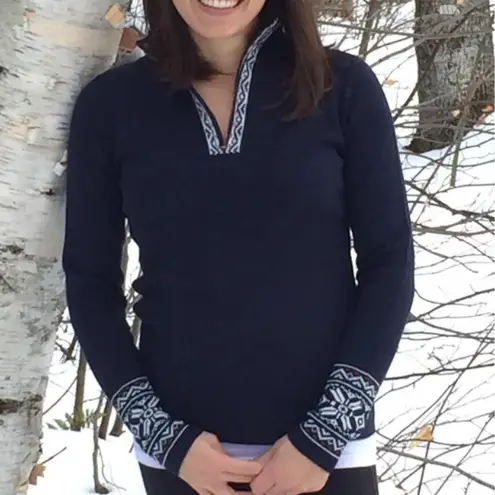 Meister Megan Jacquard Print Zip Neck Sweater Sz M Blue Size M