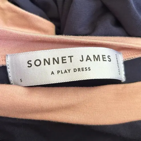 Sonnet James A Play Dress Navy & Pink Ringer Crewneck Short Sleeve Dress Small Blue