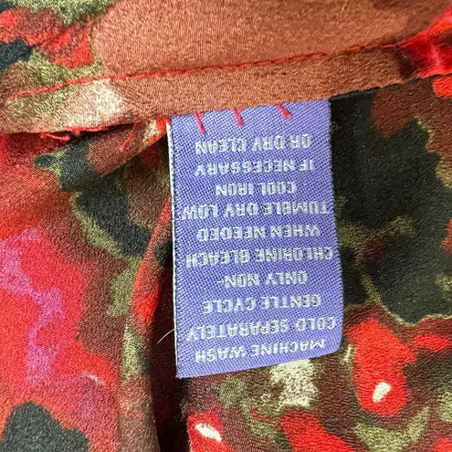 Vivienne Tam Blouse Top Womens 10 Red Black Cowl Neck Long Sleeve Abstract Art