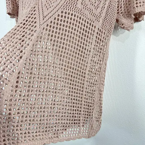 Bloomchic Crochet Knit Top Cover Up Short Sleeve Open Weave Blush Pink Size 10