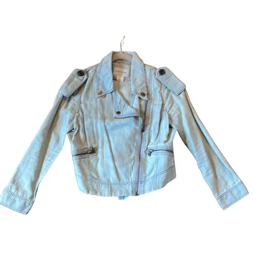 Club Monaco blue denim croppedâmoto jacket size 4