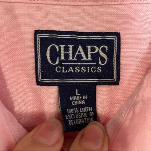 CHAPS  100% linen button‎ down shirt pink women’s size large natural fibers - Image 4