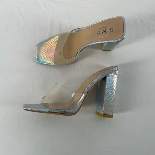 Simmi London Metallic Snakeskin Square Toe Heeled Mule Size 7