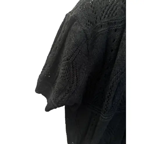 Vintage Black Cropped Crochet Open Knit S/S Sweater Y2K Festival Size XL