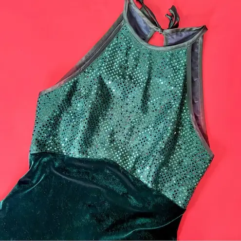 Jump Vintage 90’s Emerald Green Velvet & Sequin Open Back Cocktail Dress