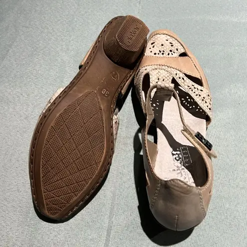 RIEKER Black Leather Mary Janes Size 38/8 B36 Tan