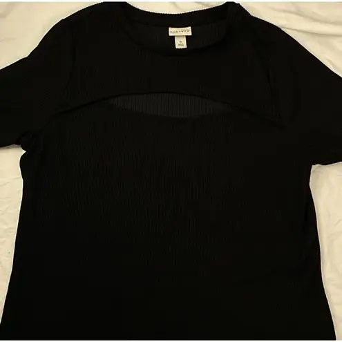 Ava & Viv Blouse Women's Black Sz 1X Ribbed Knit Cut Out Short Sleeve Top EUC