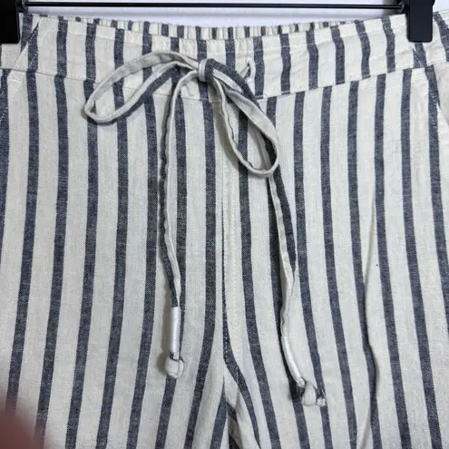 J.Crew Tie Waist Seaside Cropped Navy Stripe Pull On Pants Women's Size S AY652 Blue