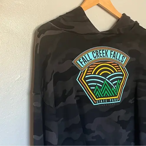 Fall Creek Falls State Park Camoflage Cropped Hoodie Sweatshirt Black Large Gray