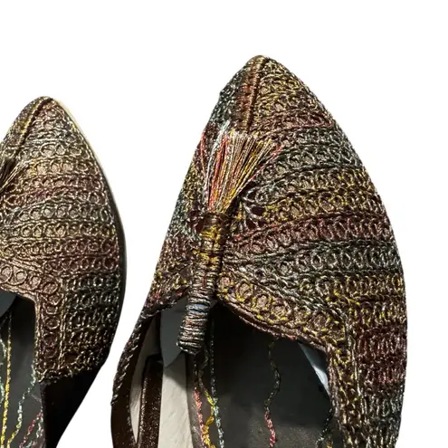 None Women's Brown and Gold Wedding Bridal Khussa Indian Wedding Jutti Punjabi Flats