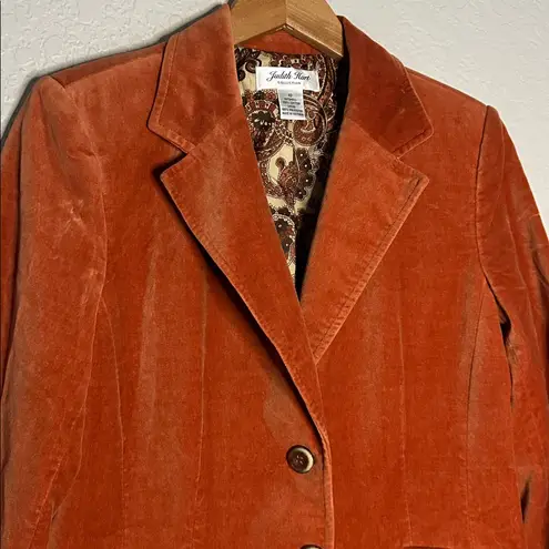 Judith Hart Burnt Orange Rust Velvet Blazer Size 10 Pockets Paisley Liner