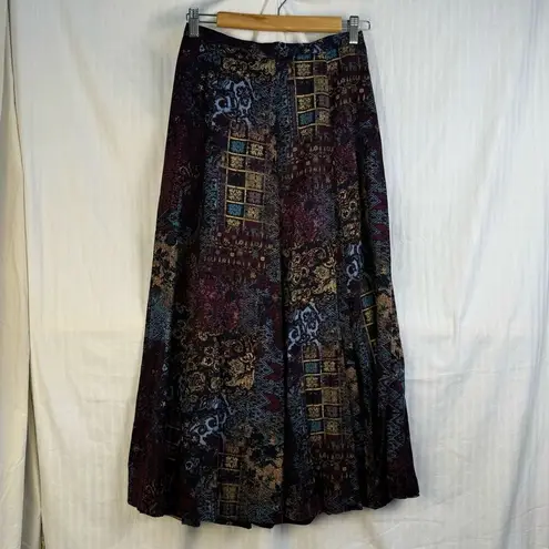 Koret Women’s Size 8 Vintage Patchwork Full Rayon Midi Skirt Hand Pockets Boho Blue