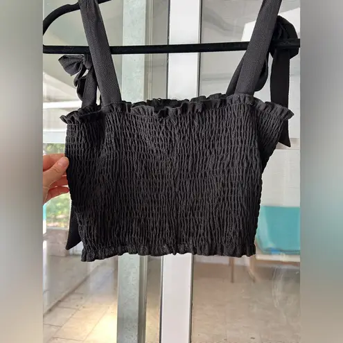 Gabriela Black Smocked Bodice Tie Strap Crop Top Size M