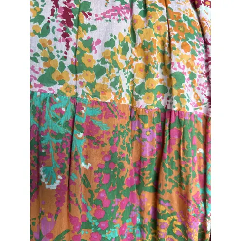 Banjanan Hilary Dress in Loki’s Garden Puffed Sleeve Midi Dress Size Medium Pink