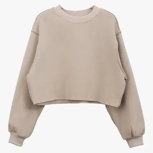 Amazhiyu Cropped Sweatshirt Long Sleeves Pullover Fleece Crop Top Medium Tan