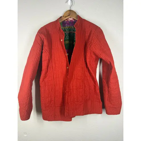 Unbranded Reversible Quilted Button Up Coat Sz L/XL Patchwork Artsy Boho Hippie Orange Size L