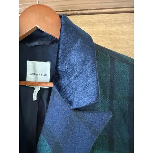 Avec Les Filles Green/Navy Tartan Plaid Double Breasted Blazer Women’s sz Small