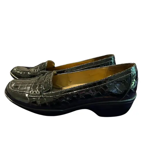 Softspots Patent Leather Croc Print Penny Loafer Shoes Women's 10 N Black Office