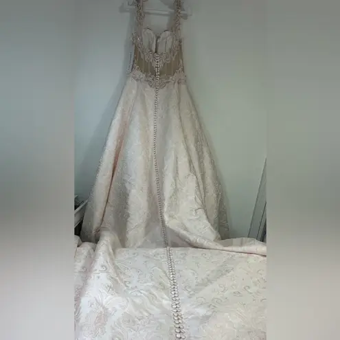 LO’ ADORO Nude Blush Corset Bodice Brocade Elegant Lace Wedding Dress Size 12