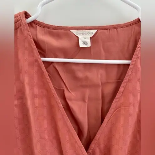 Caslon Faux Wrap Ruffle Dobby Dress Pink Desert XS