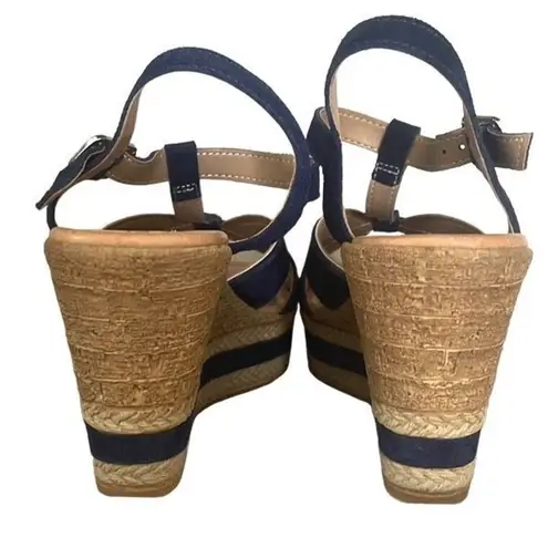 Texto Womens Wedge Sandals Espadrille Platform Strappy 3.5" Heels Blue Brown Size 7