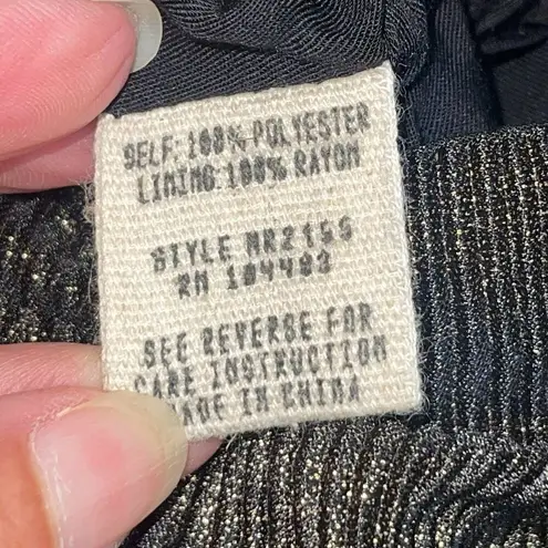 Moon River NWT Moon River Womens Metallic Ribbed Boat Neck Puffy Sleeve Top Black Gold XS