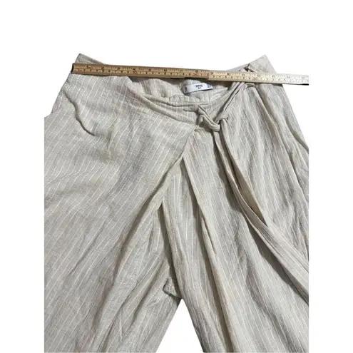 MNG Suit Women’s Light Tan Striped Wide Leg Overlap Wrap Pants Sz S Linen Blend