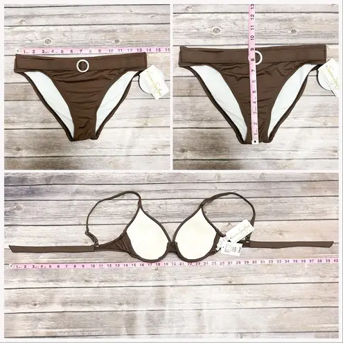Swim Systems Brown Espresso Underwire Push Up Silver Tone Ring Bikini NWT Small
