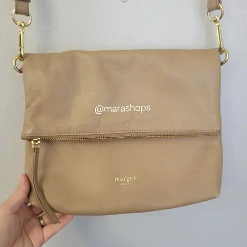 Margot Robbie Fold Over Taupe Leather Crossbody Bag