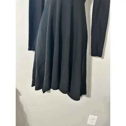 Donna Karan Vtg 80s 90s NY Black Wool Fit Flare Long Sleeve Bodysuit Dress US 8